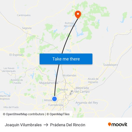 Joaquín Vilumbrales to Prádena Del Rincón map