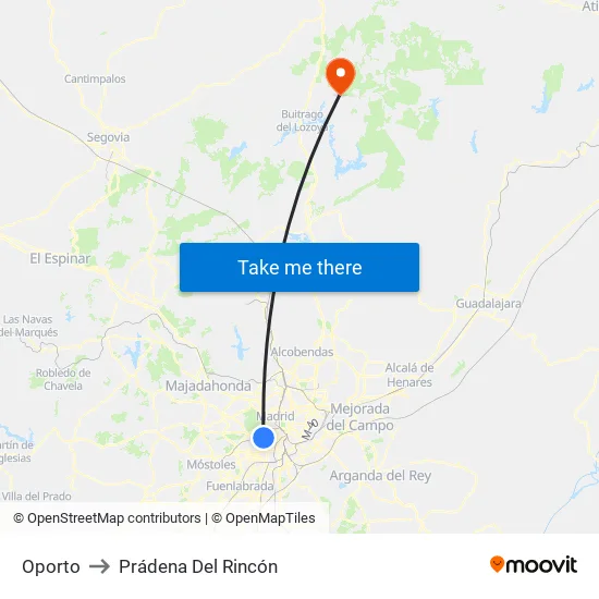 Oporto to Prádena Del Rincón map