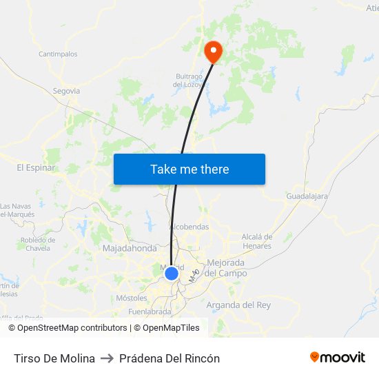 Tirso De Molina to Prádena Del Rincón map