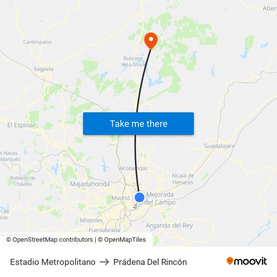 Estadio Metropolitano to Prádena Del Rincón map