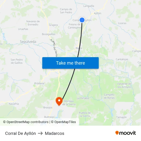 Corral De Ayllón to Madarcos map