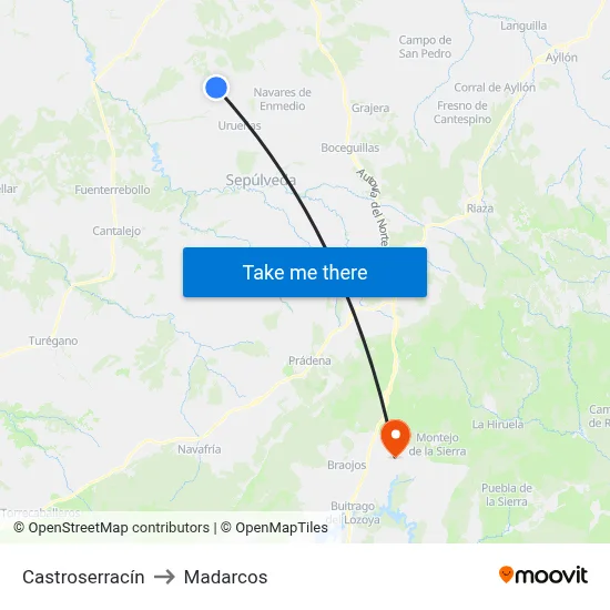 Castroserracín to Madarcos map