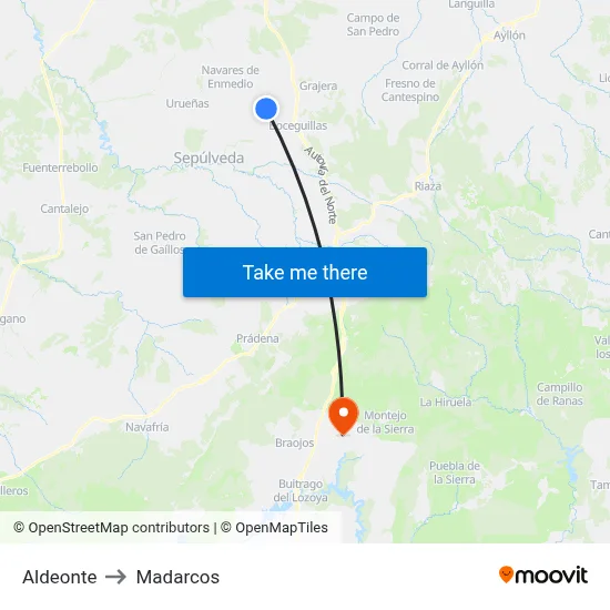 Aldeonte to Madarcos map