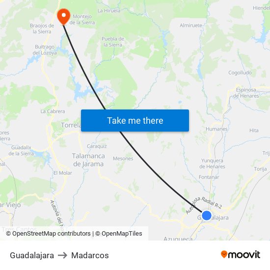 Guadalajara to Madarcos map