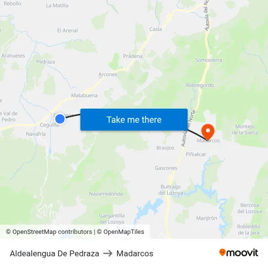 Aldealengua De Pedraza to Madarcos map