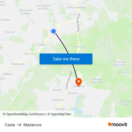 Casla to Madarcos map