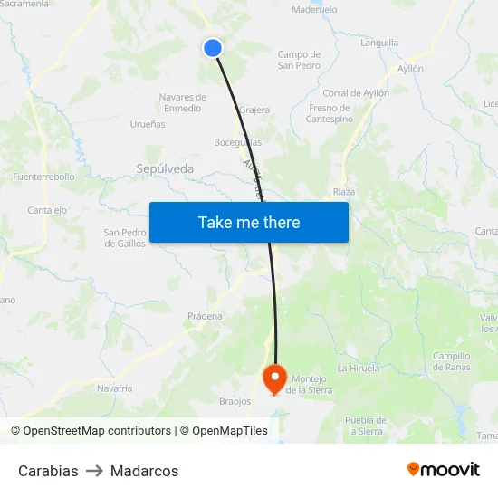 Carabias to Madarcos map
