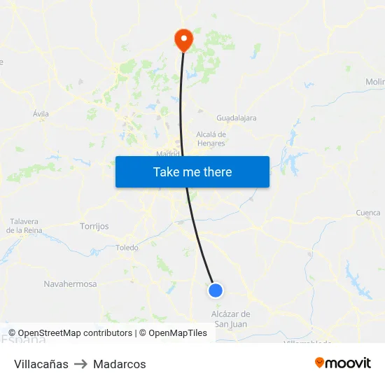 Villacañas to Madarcos map