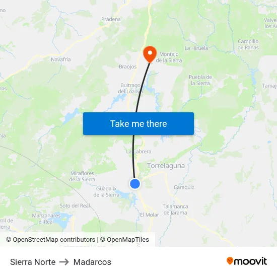 Sierra Norte to Madarcos map