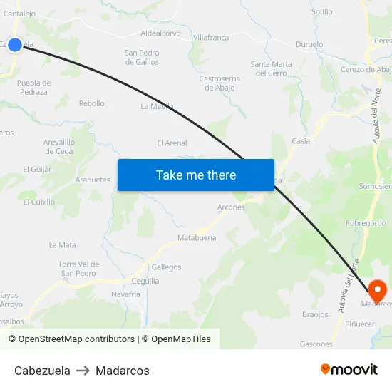 Cabezuela to Madarcos map