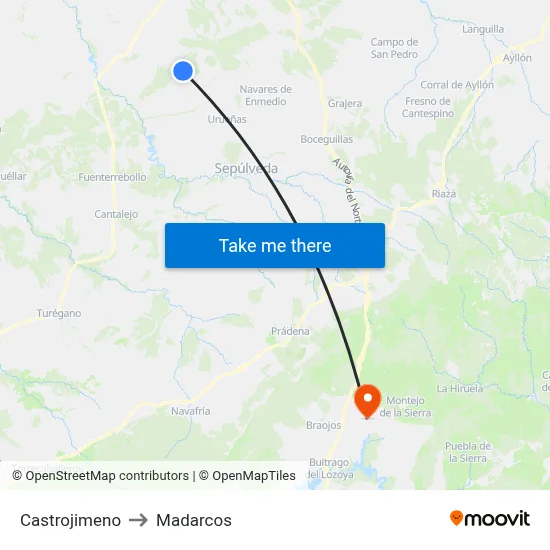 Castrojimeno to Madarcos map