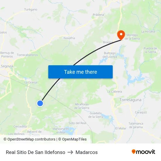 Real Sitio De San Ildefonso to Madarcos map