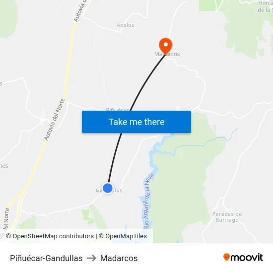Piñuécar-Gandullas to Madarcos map