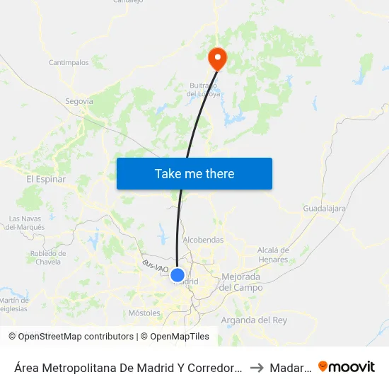 Área Metropolitana De Madrid Y Corredor Del Henares to Madarcos map