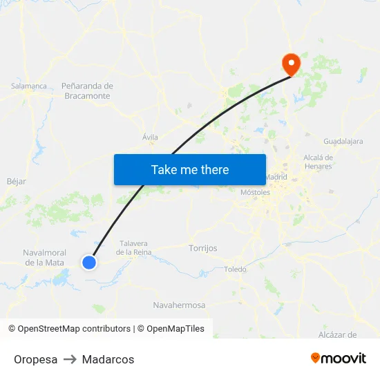Oropesa to Madarcos map