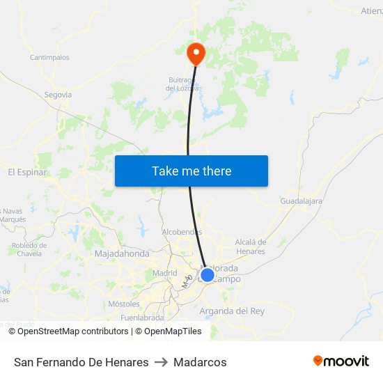 San Fernando De Henares to Madarcos map