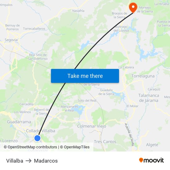 Villalba to Madarcos map