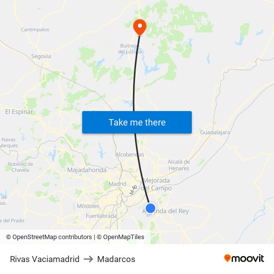 Rivas Vaciamadrid to Madarcos map