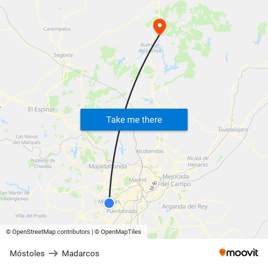 Móstoles to Madarcos map