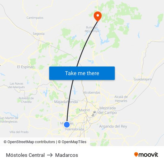 Móstoles Central to Madarcos map