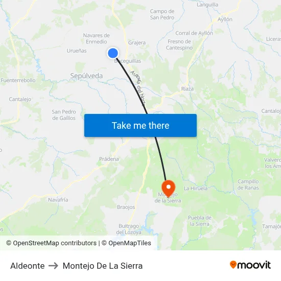 Aldeonte to Montejo De La Sierra map