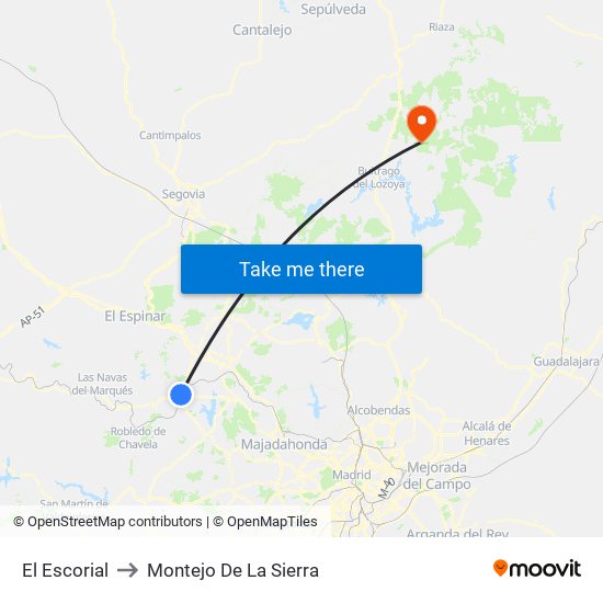 El Escorial to Montejo De La Sierra map