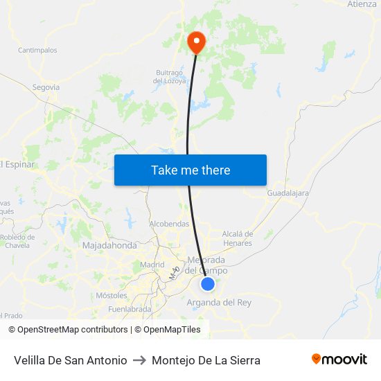 Velilla De San Antonio to Montejo De La Sierra map