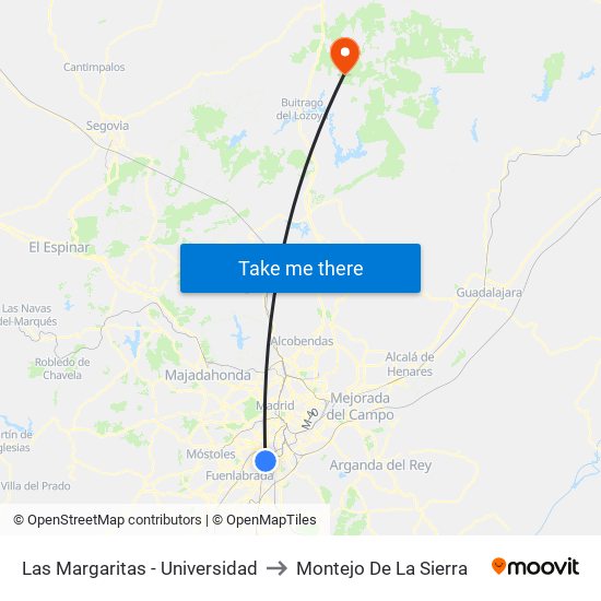 Las Margaritas - Universidad to Montejo De La Sierra map