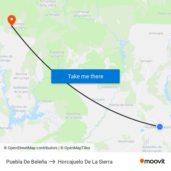 Puebla De Beleña to Horcajuelo De La Sierra map