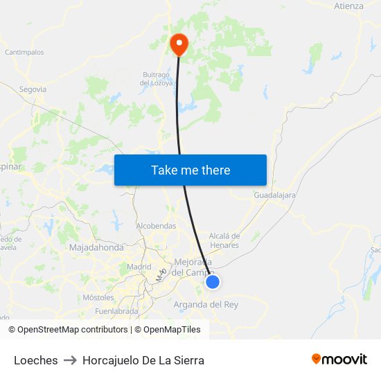 Loeches to Horcajuelo De La Sierra map