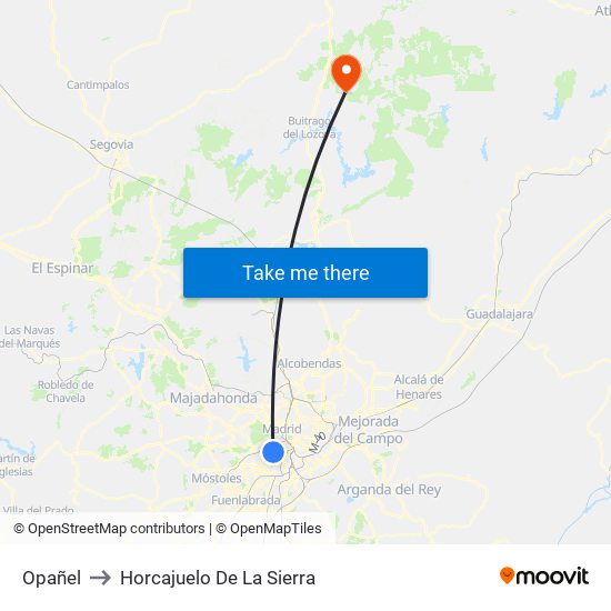 Opañel to Horcajuelo De La Sierra map