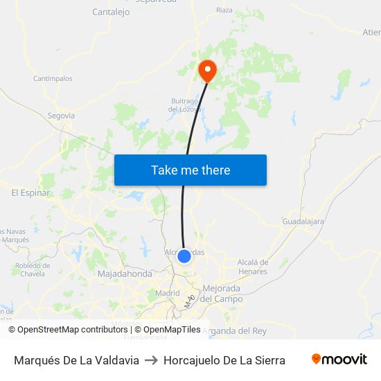 Marqués De La Valdavia to Horcajuelo De La Sierra map