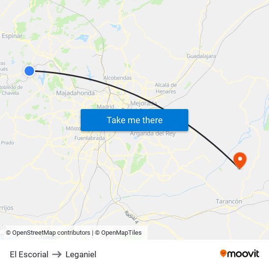 El Escorial to Leganiel map