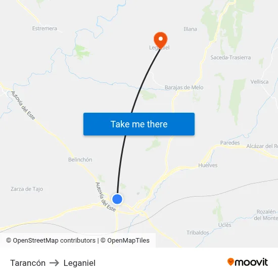 Tarancón to Leganiel map