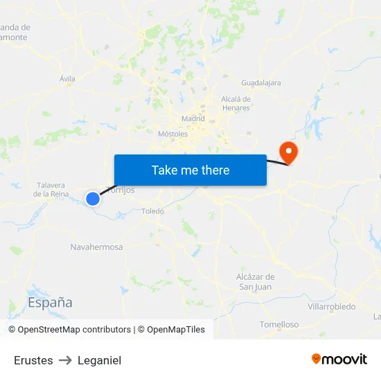 Erustes to Leganiel map