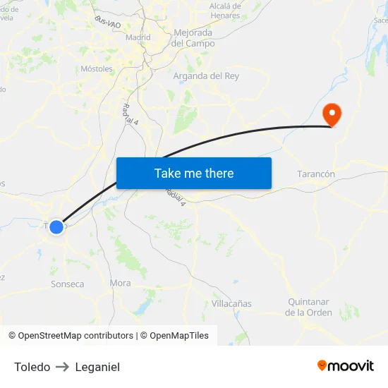 Toledo to Leganiel map