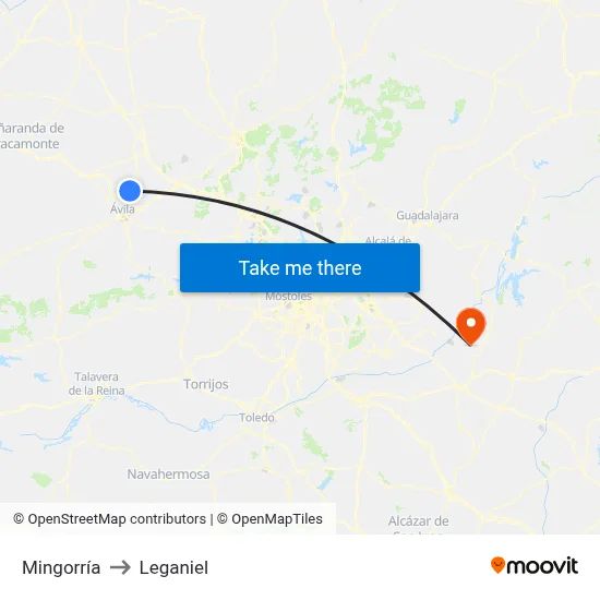 Mingorría to Leganiel map