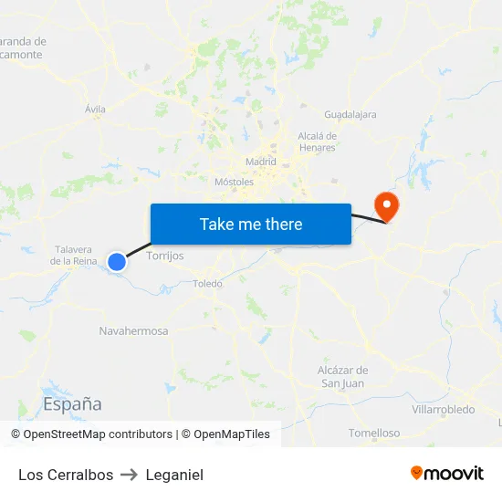 Los Cerralbos to Leganiel map