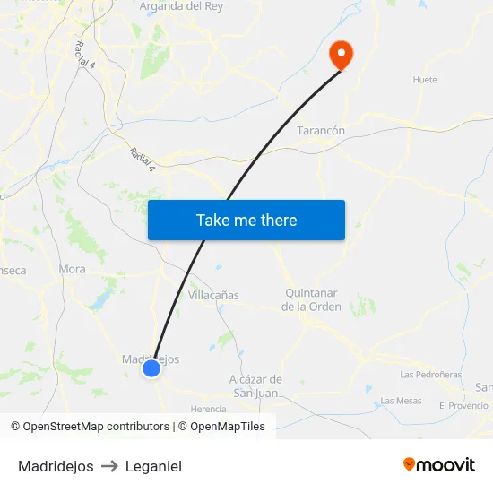 Madridejos to Leganiel map