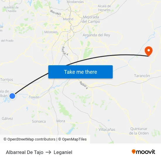 Albarreal De Tajo to Leganiel map