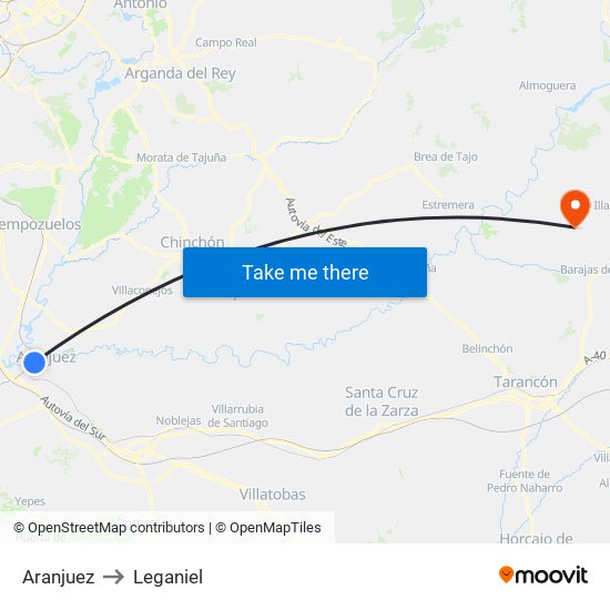 Aranjuez to Leganiel map