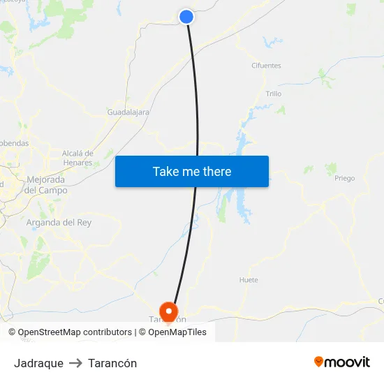 Jadraque to Tarancón map