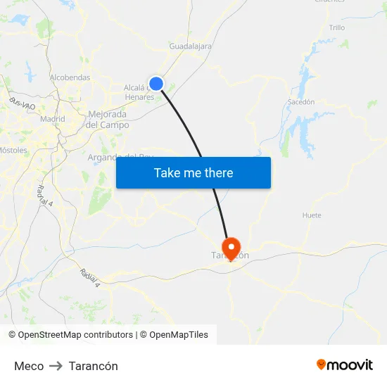 Meco to Tarancón map