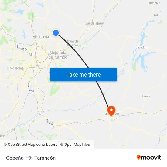 Cobeña to Tarancón map