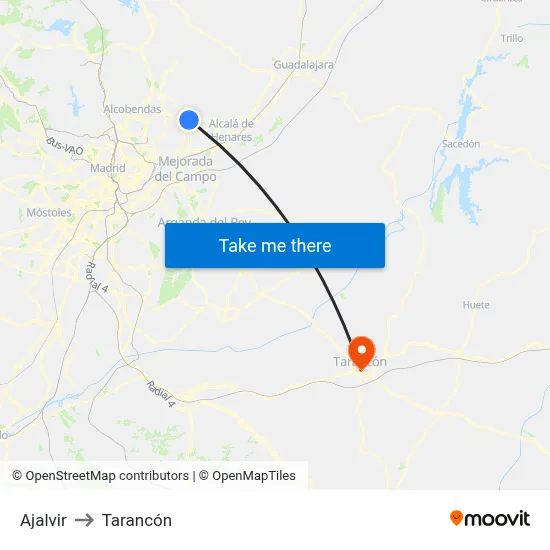 Ajalvir to Tarancón map