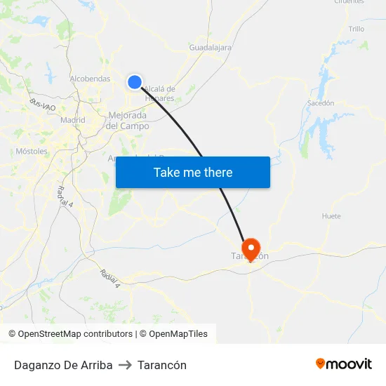 Daganzo De Arriba to Tarancón map