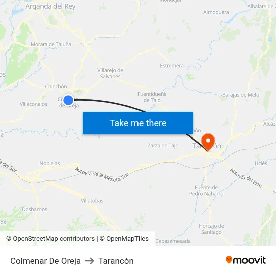 Colmenar De Oreja to Tarancón map