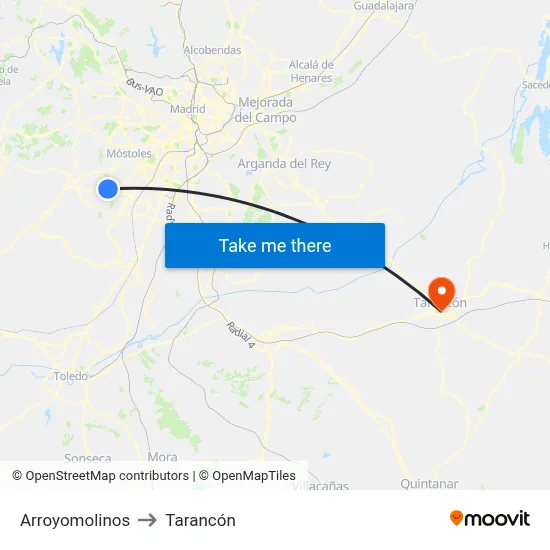 Arroyomolinos to Tarancón map