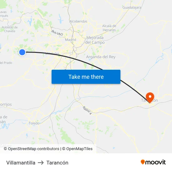 Villamantilla to Tarancón map