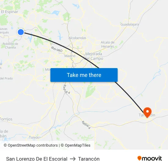 San Lorenzo De El Escorial to Tarancón map